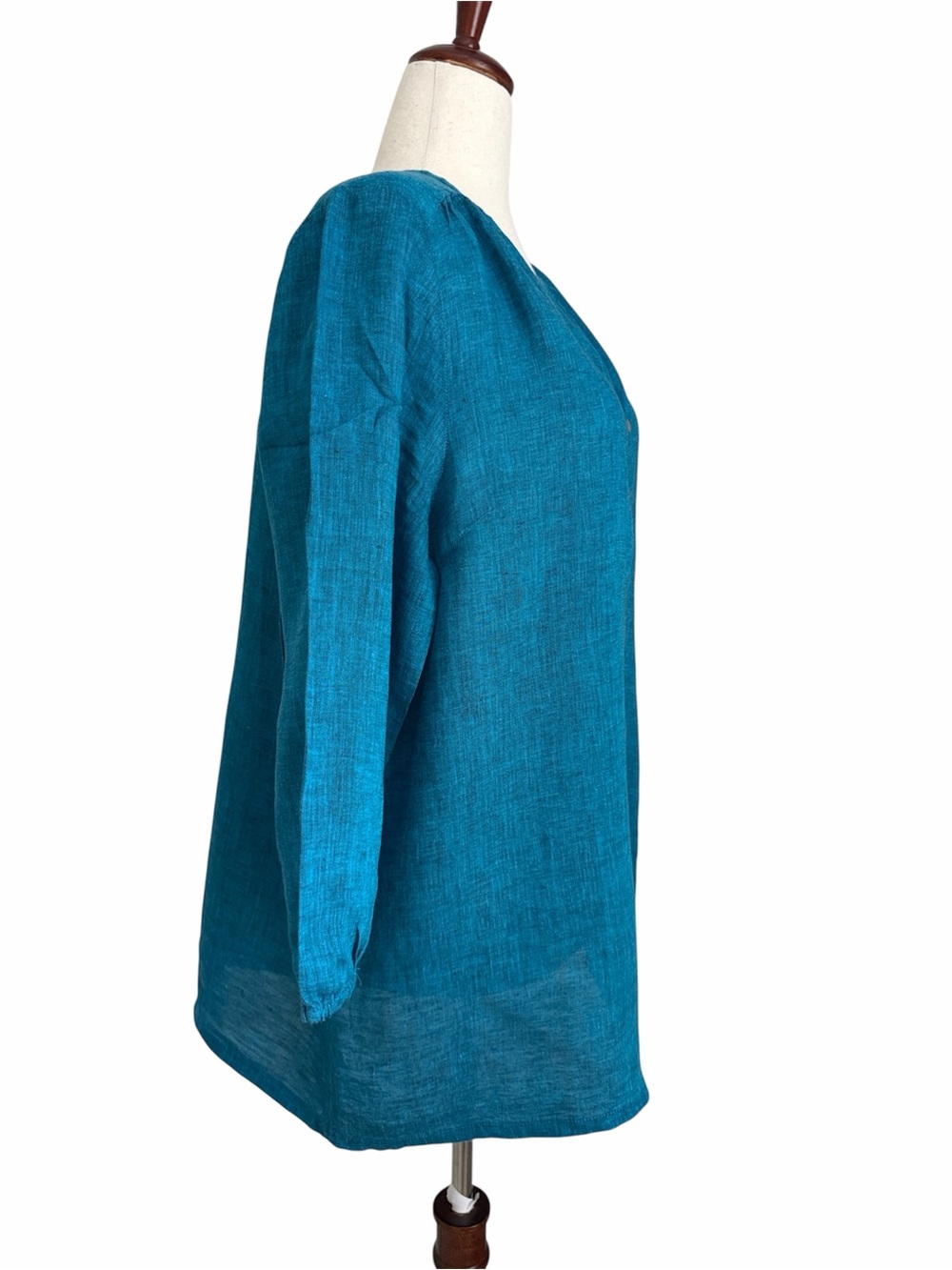 Pure Jill Womens L 100% Linen Teal Button Front Tunic Top Long Sleeve Large - Picture 4 of 9